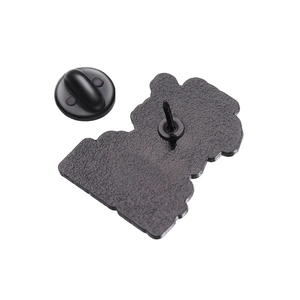 Cute cartoon cherry blossom pin with matte black metal back and rubber clutch base