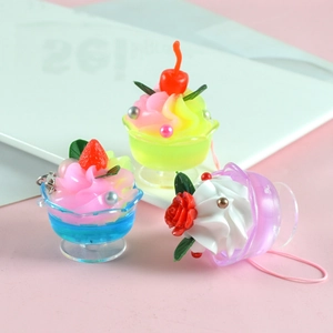 Miniature resin fruit sundae cream cup pendants for keychains and sweet dessert charms