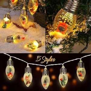 LED String Lights Transparent Christmas Bulb Miniature Santa Snowman Tree Landscape Holiday Party Home Decor