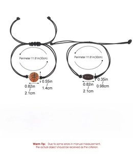 Size chart showing adjustable 11.81in perimeter for woven sports ball themed bracelets