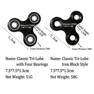 Classic metal tri-spinner fidget toy with black electroplated finish and steel weights