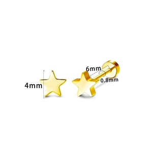Detailed view of 4mm star stud earring dimensions with 6mm length and 0.8mm gauge