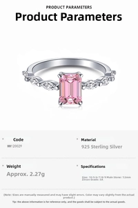Detail of 925 sterling silver ring with 5A pink emerald-cut zircon weighing 2.27g