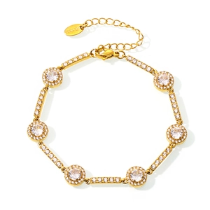 Luxurious 18K gold plated stainless steel bracelet with shimmering round cubic zirconia