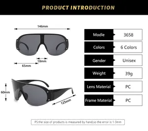Detailed size chart for wraparound sports sunglasses with model 3658 specifications