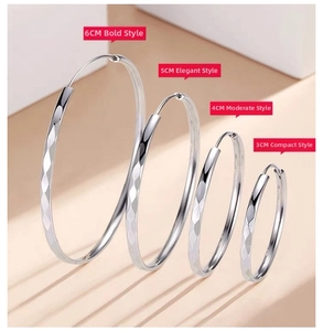 Set of 925 silver hoop earrings with diamond-cut texture in 3cm to 6cm sizes