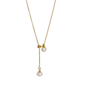 Adjustable Y-shape gold titanium necklace featuring elegant natural freshwater pearls