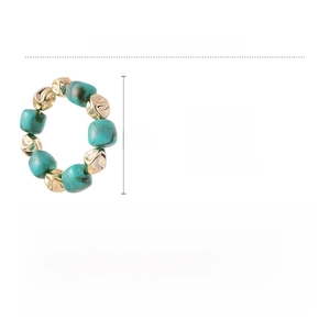 Detailed view of teal and gold acrylic beaded bracelet with dimensions and weight specs