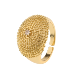 Hip hop style gold ring with micro-set zircon eye design and adjustable open band