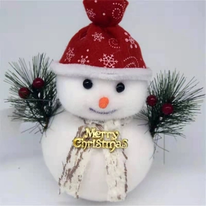 Christmas snowman plush doll with red hat and gold Merry Christmas sign decoration