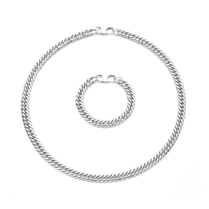 Polished silver stainless steel hip-hop cuban chain necklace and bracelet set