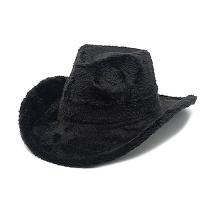 Classic black faux rabbit fur western cowboy hat with wide brim and soft plush texture