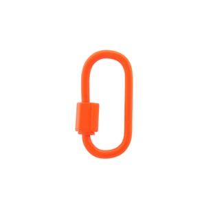 Macro detail of vibrant orange screw lock carabiner for DIY jewelry and necklaces
