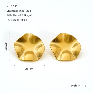 Detailed view of 18k gold PVD plated stainless steel earrings with wavy texture