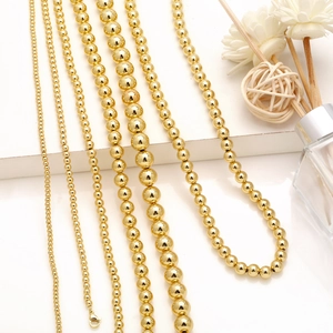 Handmade 18k gold plated copper bead chain necklaces in various sizes for a hip hop look