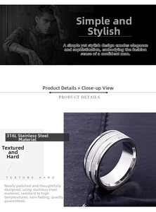 Gros plan d'une bague 8mm en acier inoxydable 316L brossé et poli pour hommes stylés