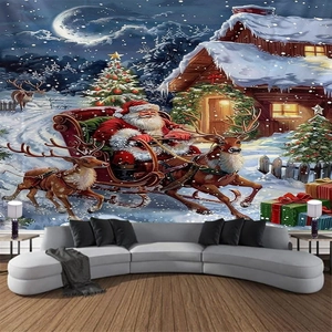 Détail de tapisserie de Noël montrant le Père Noël sur un canapé contemporain
