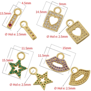 Gold-plated zircon charms set with dimensions for stars, hearts, lips, and bars styles