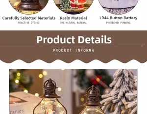 Detail of resin Christmas lantern with internal Santa figure and LR44 battery slot