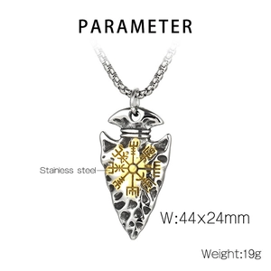 Detailed parameter specs of the Viking Vegvisir spear pendant in vintage stainless steel