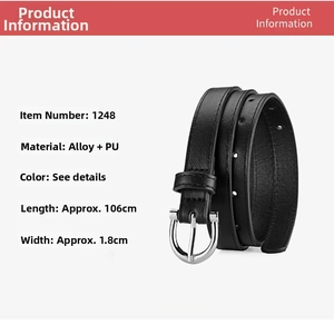 Close-up of black PU leather belt with silver U-shaped alloy buckle for women
