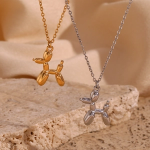 Minimalist Stainless Steel Balloon Dog Pendant Necklace 18K Gold Silver Plated Fashion Animal Jewelry For Women Girl Gift