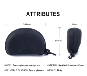 Detailed sports glasses storage box dimensions 185x90x60mm with hook and zipper closure