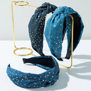 Vintage Knotted Wide Headband Gold Star Print Denim Fabric Hair Hoop For Women Fashion Hair Accessories