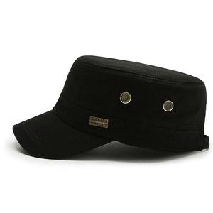 Classic black cotton cadet cap with side metal air vents and fashion logo detail