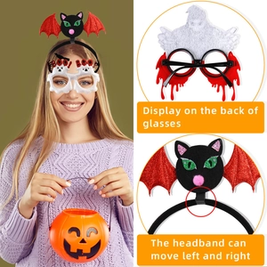 Adjustable Halloween headband and themed party glasses featuring bat and ghost motifs