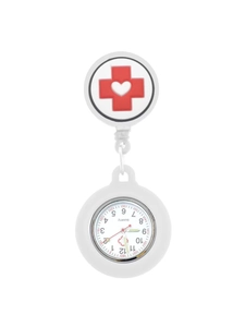 Dettaglio dell'orologio da infermiera in silicone bianco con clip e quadrante luminoso