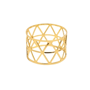 Golden metal napkin ring featuring a modern hollow geometric triangle pattern design