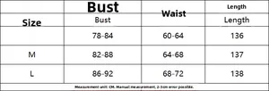 Guide des tailles pour robe de soirée en satin avec buste, taille et longueur en CM