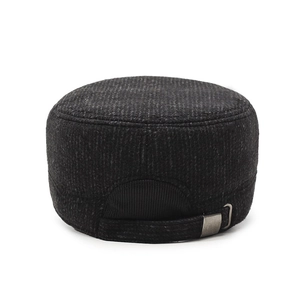 Winter cadet cap for men in dark gray featuring adjustable metal buckle and ear protection