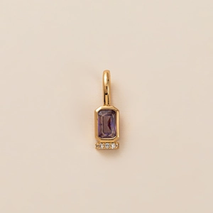 Gold stainless steel December birthstone pendant featuring a rectangular purple gemstone