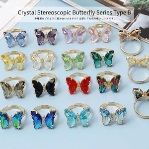 3D Butterfly Adjustable Opening Ring Copper Glass Crystal Zircon Inlaid Elegant Trendy Fashion Jewelry For Women