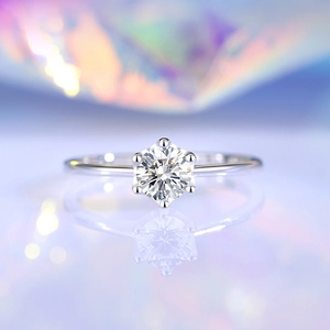 Classic six-prong 0.5ct moissanite solitaire ring in S925 sterling silver for women