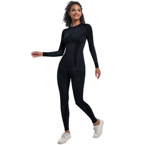 Close-up of black seamless compression thermal underwear set with textured knitting