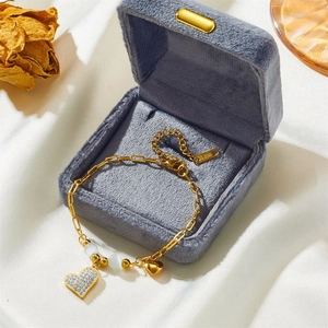Bracelet Pendentif Coeur Acier Inoxydable Pierre Oeil De Chat Strass Plaqué Or Bijoux Élégants Mode Femme
