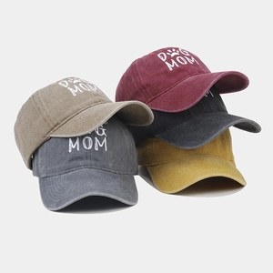 Washed cotton vintage baseball cap with DOG MOM embroidery in multiple colors