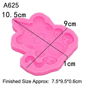Pink cartoon tiger silicone mold for cake decoration and DIY crafts showing dimensions