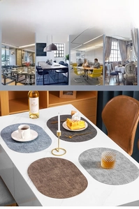 Oval linen-texture placemats in multi-color sets for home dining and table protection
