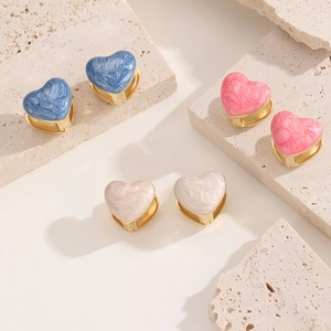 Elegant heart-shaped stainless steel earrings with marble texture enamel in three colors
