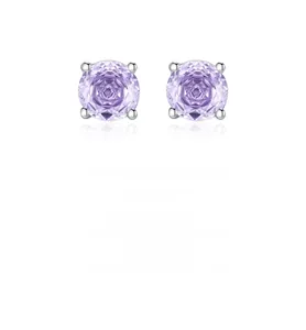 Macro shot of S925 sterling silver studs with violet rose cut round faux diamonds