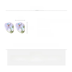 Detailed spec sheet of floral earrings featuring alloy, fritillary and rhinestones