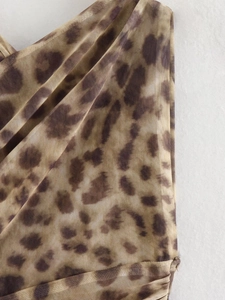 Detailed close-up of leopard print mesh fabric with translucent texture and brown patterns