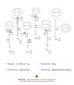 Size chart for starfish pearl anklets showing various chain lengths and alloy dimensions