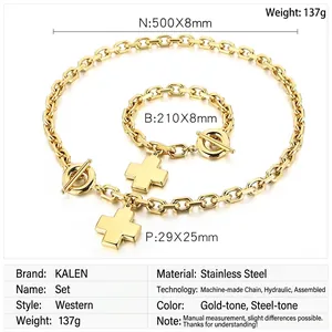 Detailed size chart for the stainless steel cross necklace and bracelet jewelry set