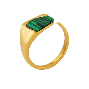 Bague ouverte minimaliste en acier inoxydable doré 18K avec une pierre de malachite verte