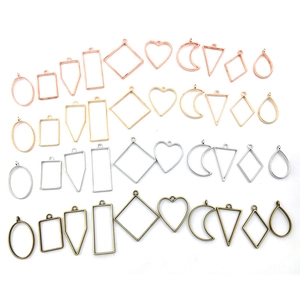 DIY jewelry making metal frame pendants in assorted geometric shapes and colors